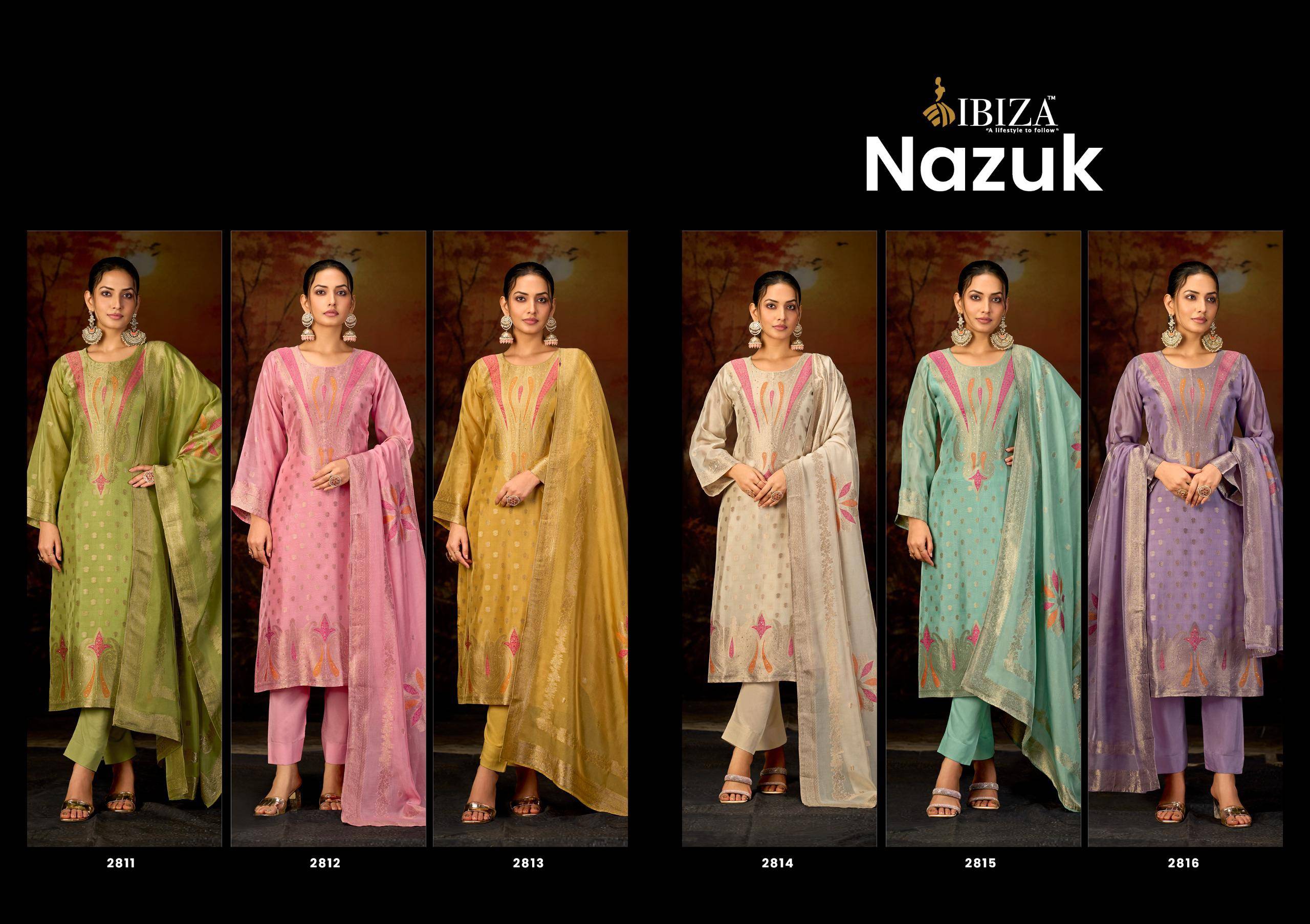 NAZUK By IBIZA 2811 To 2816 Series Beautiful Festive Suits Stylish Colorful Fancy Casual Wear JACQUARD Dresses At Wholesale Price